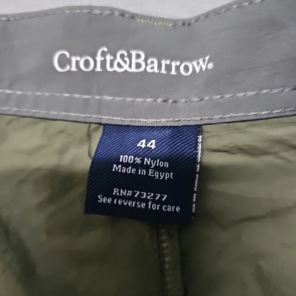 Croft & Barrow Mens Lightweight Nylon Travel Cargo Shorts Olive Green UPF NEW 44